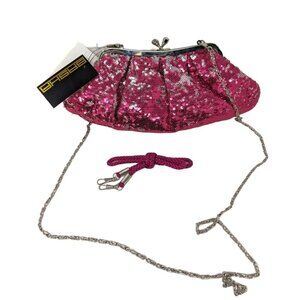 Sasha Hot Pink Silver Kiss Lock Sequin Sequined Clutch Evening Bag Purse Handbag